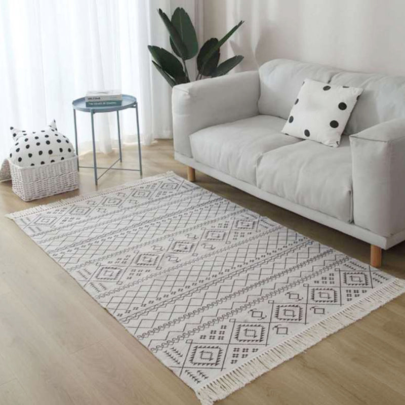 BowLift | Americana Tribal Pattern Rug Black and White Linen Rug Machine Washable Fringe Area Rug for Bedroom