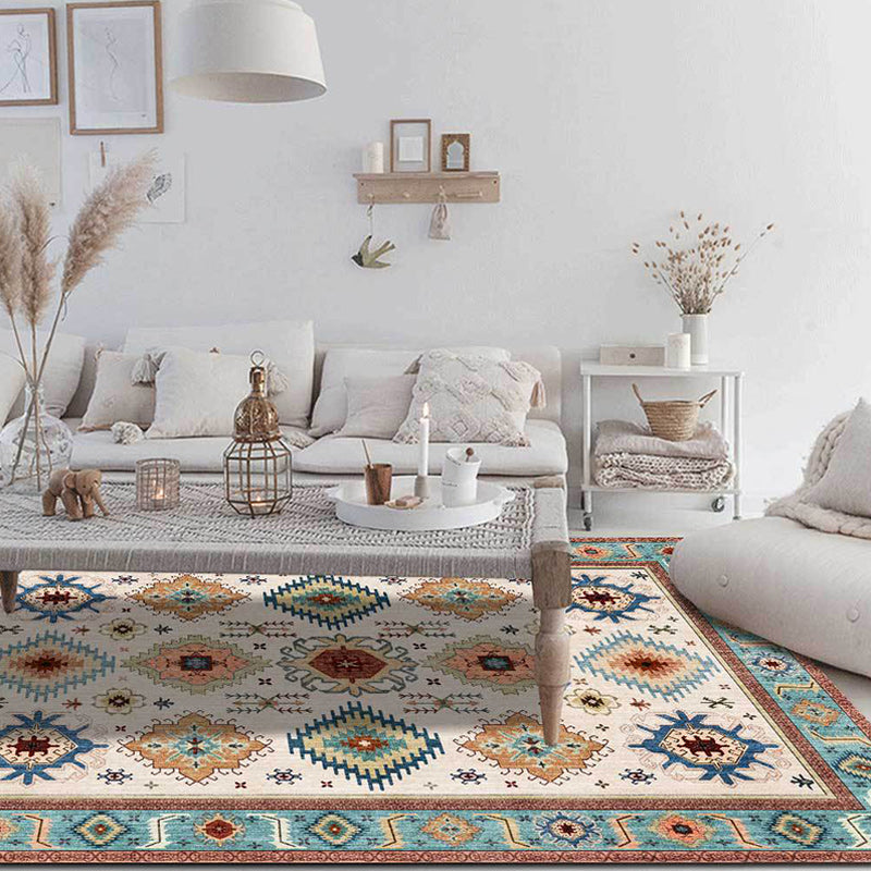 BowLift | Vintage Tribal Print Rug Light Blue Americana Rug Polyester Machine Washable Non-Slip Back Rug for Bedroom