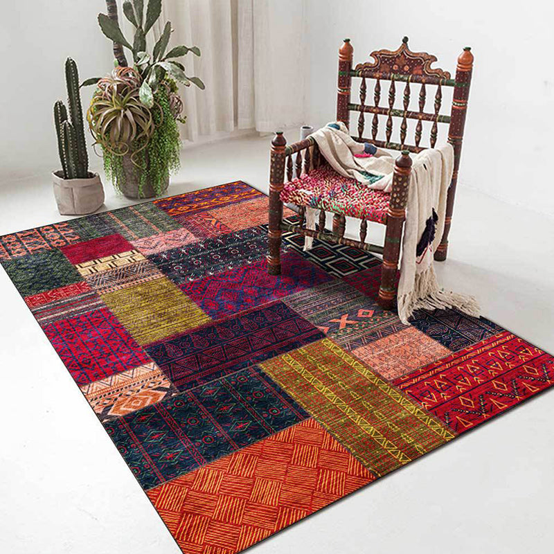BowLift | American tribal pattern rug red and purple polyester rug machine washable non-slip back area rug for bedroom