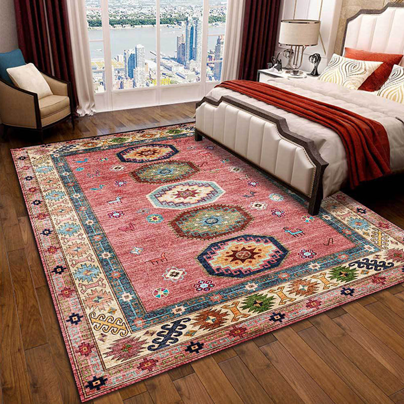 BowLift | American Tribal Pattern Rug Pink Polyester Rug Machine Washable Non-Slip Back Area Rug for Bedroom