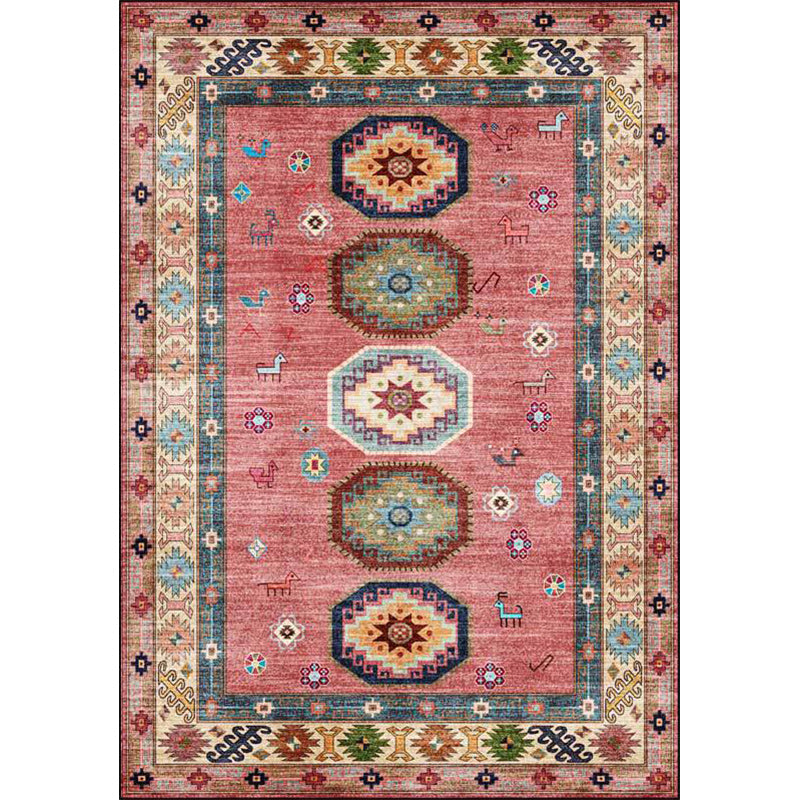 BowLift | American Tribal Pattern Rug Pink Polyester Rug Machine Washable Non-Slip Back Area Rug for Bedroom