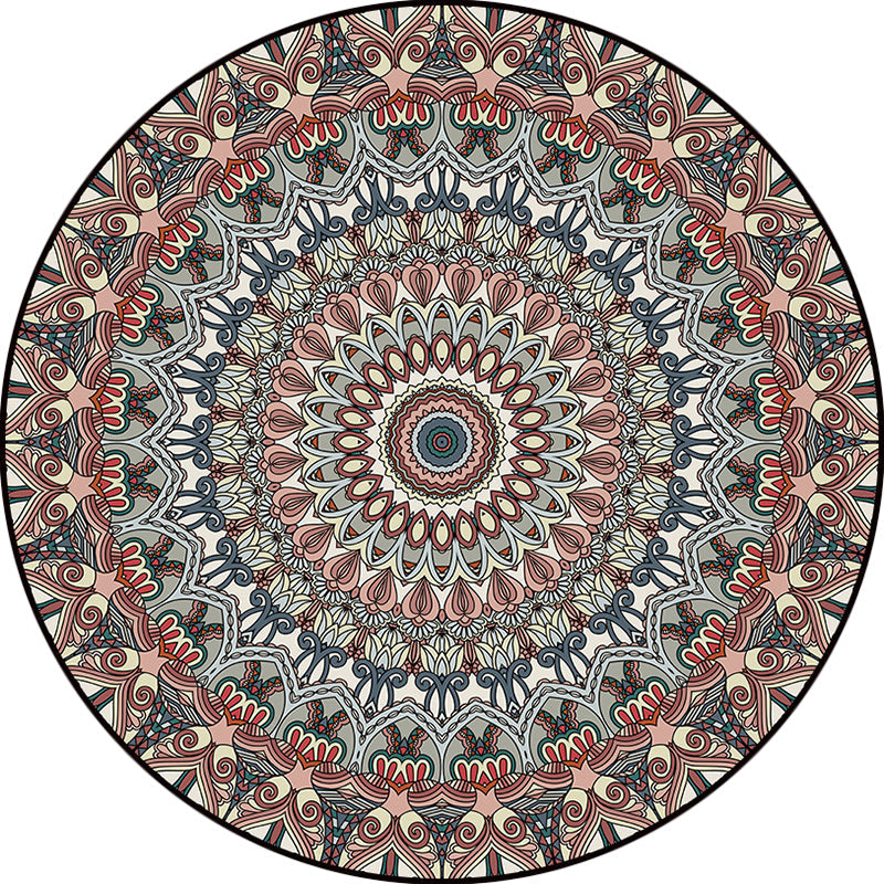 BowLift | Brown Moroccan Carpet Polyester floral printed carpet washable non-slip backing rug for living room