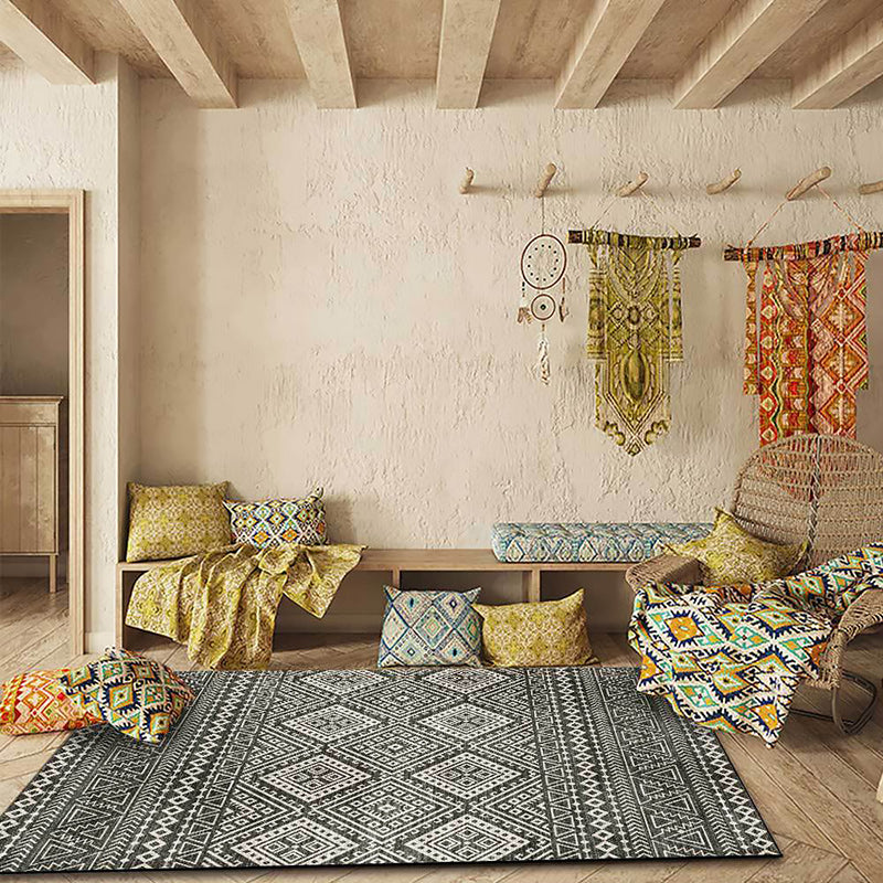 BowLift | Americana Southwestern Rug in Gray Geometric Diamond Stripe Pattern Rug Polyester Non-Slip Rug for Home Decor