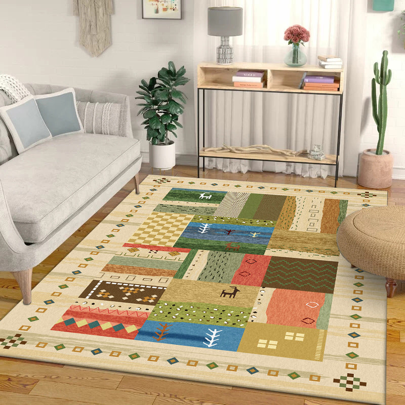 BowLift | Americana Tribal Pattern Carpet Multi-Color Polyester Carpet Machine Washable Non-Slip Area Rug for Bedroom