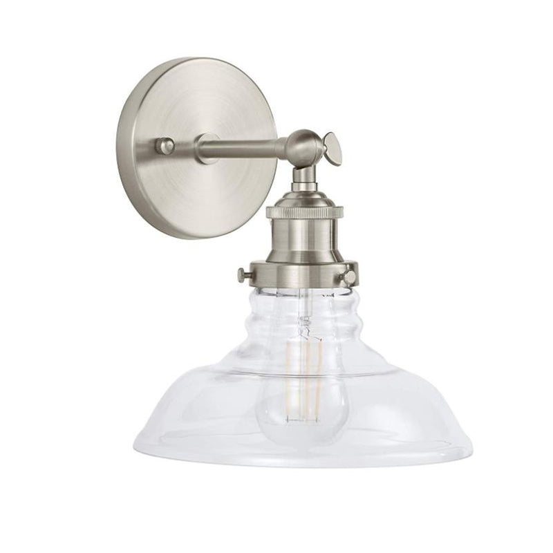 BowLift | Clear Glass Chrome/Nickel Wall Light Barn 1-Bulb Industrial Wall Lamp for the Kitchen