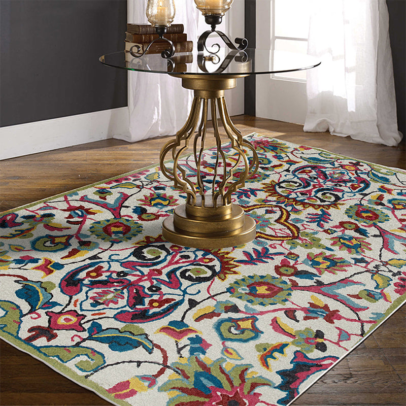 BowLift | Classic Floral Design Rug Gray Multi-Color Classic Rug Polyester Washable Non-Slip Back Rug for the Living Room