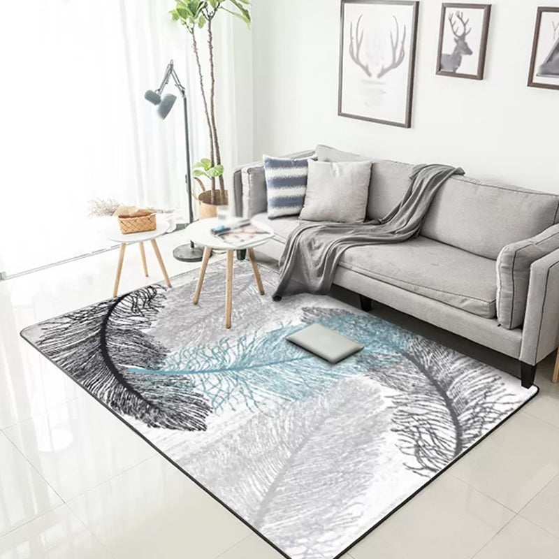 BowLift | Tropical living room rug in gray botanical print rug polyester non-slip machine washable area rug