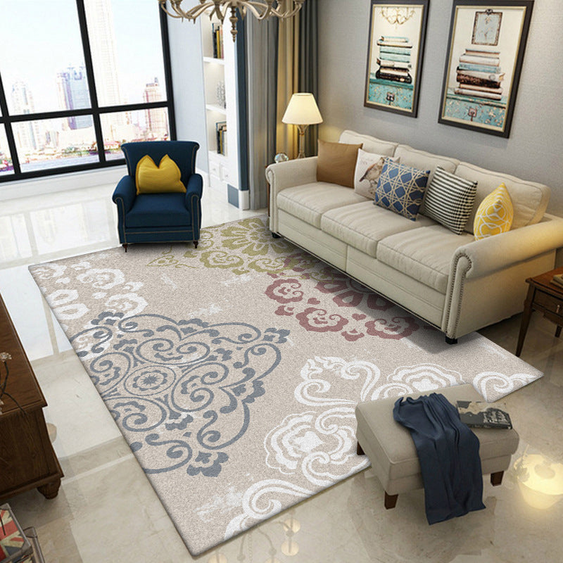 BowLift | Classic Floral Pattern Rug Light Brown Polyester Rug Machine Washable Non-Slip Area Rug for Bedroom