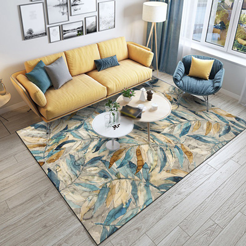 BowLift | Classic vintage carpet in yellow and blue with botanical leaf pattern carpet polyester non-slip carpet for home decor