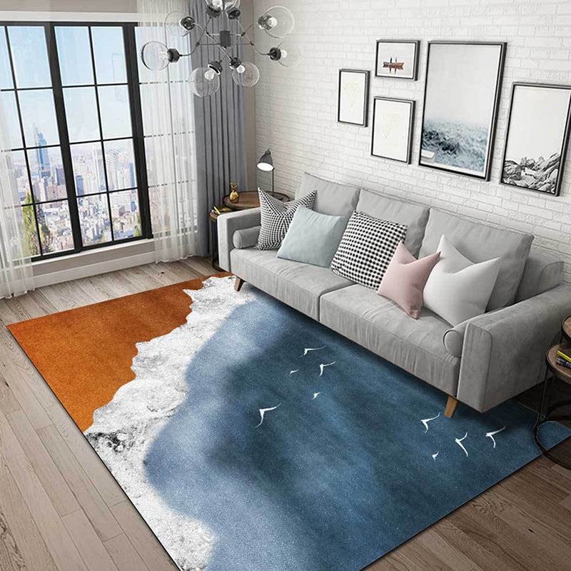 BowLift | Brown and blue contemporary carpet polyester geography pattern carpet washable non-slip backing carpet for living room