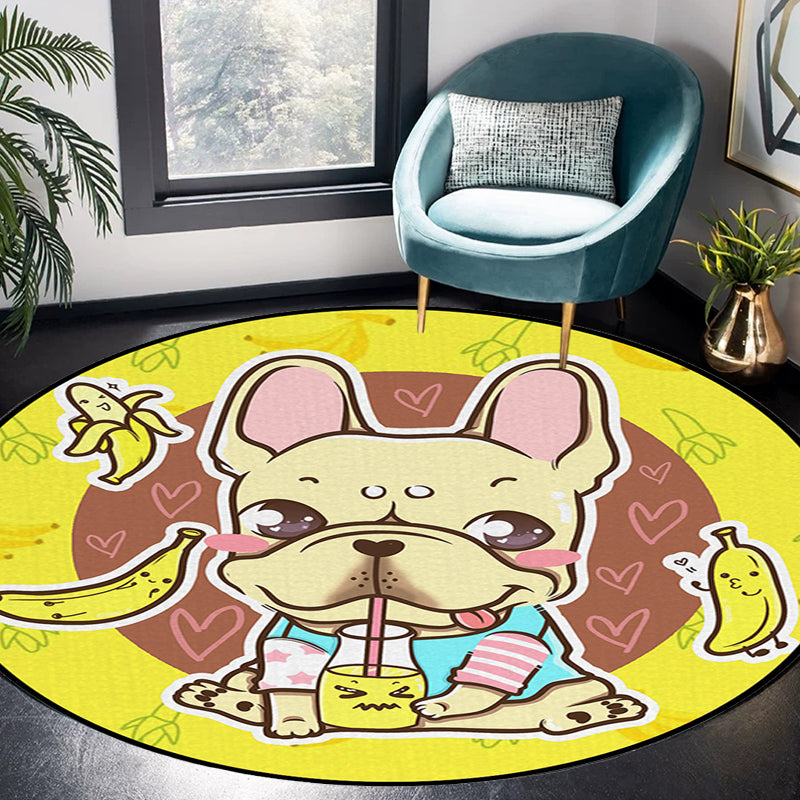 BowLift | Beautiful children's carpet in pink and yellow animal dog banana balloon pattern carpet polyester washable carpet for the children's room