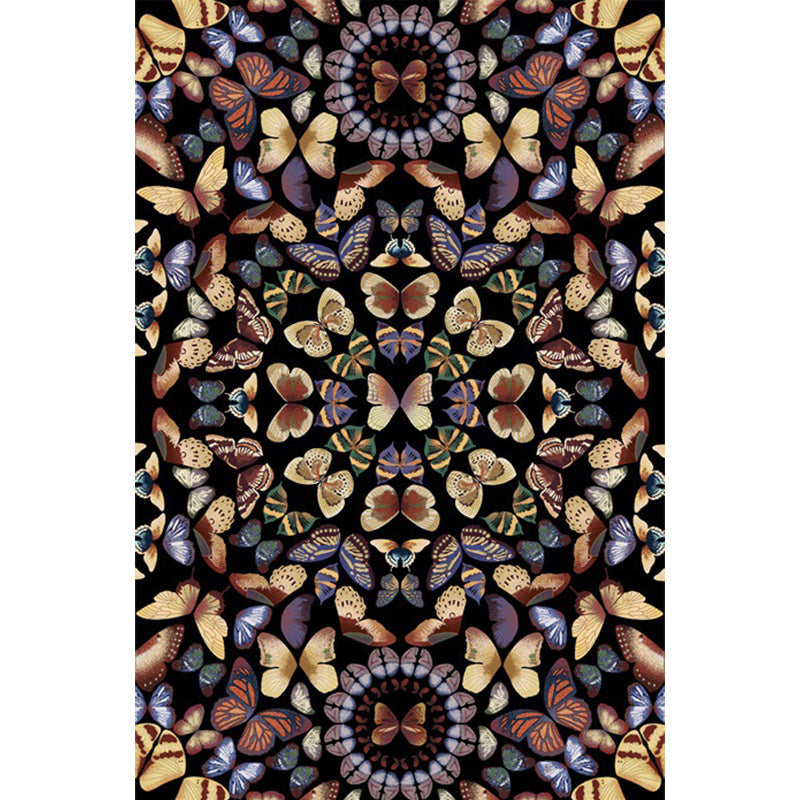 BowLift | Black and White Vintage Carpet Polyester Butterfly Pattern Carpet Washable Non-Slip Back Carpet for Living Room