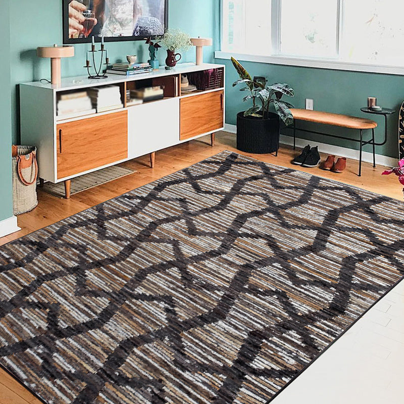 BowLift | Brown Bedroom Carpet Novelty Geometry Stripes Wave Pattern Carpet Polyester Non-Slip Back Carpet