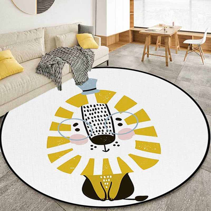BowLift | White Children's Room Rug Children's Animal Lion Pattern Rug Polyester Non-Slip Backing Rug