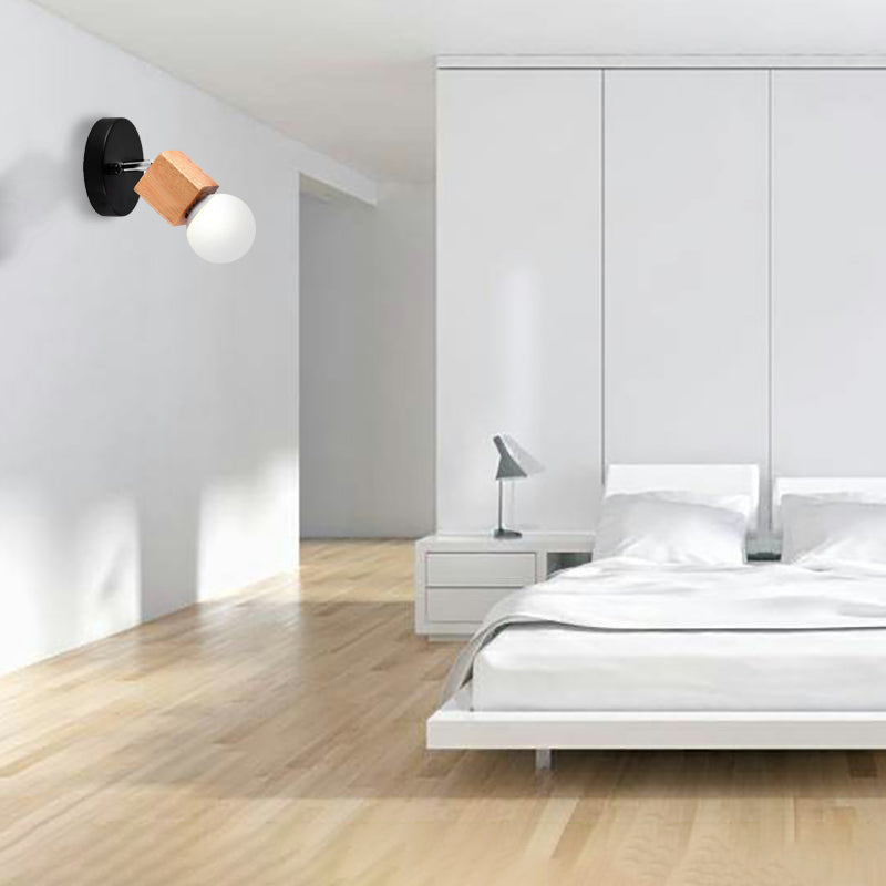 BowLift | Black/White 1 Head Wall Lamp Sconces Industrial Style Wooden Square Wall Mount Light with Circular Wall Plate