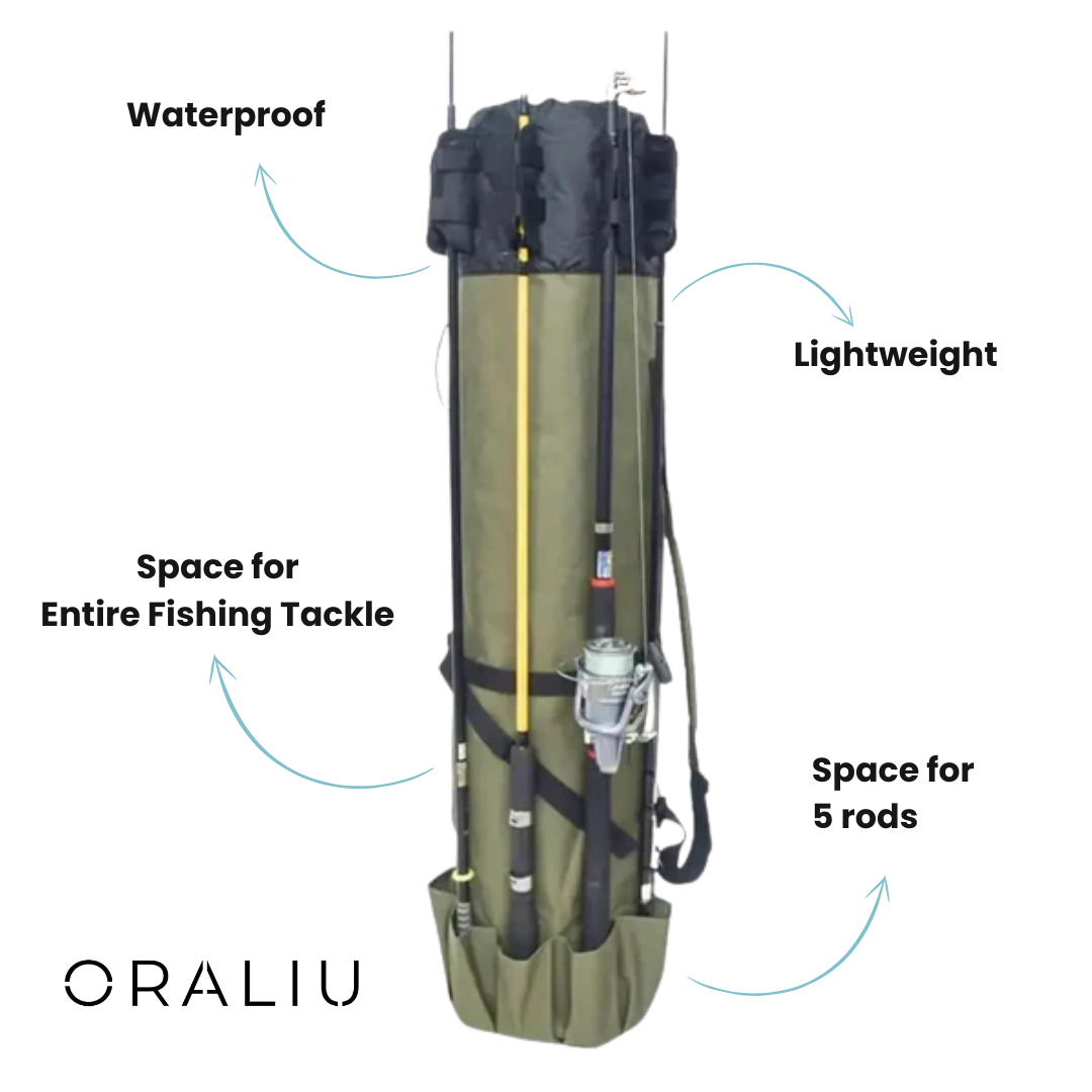 BowLift | Fishing Rod Carry Bag – Foldable, Lightweight & Durable Storage with 5-Rod Capacity (Army Green)