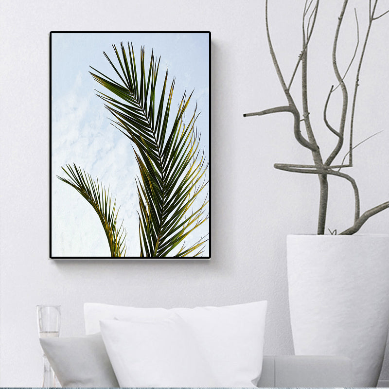 BowLift | Tropics Palm Tree Branch Canvas Green-Blue Textured Wall Decoration for Dining Room