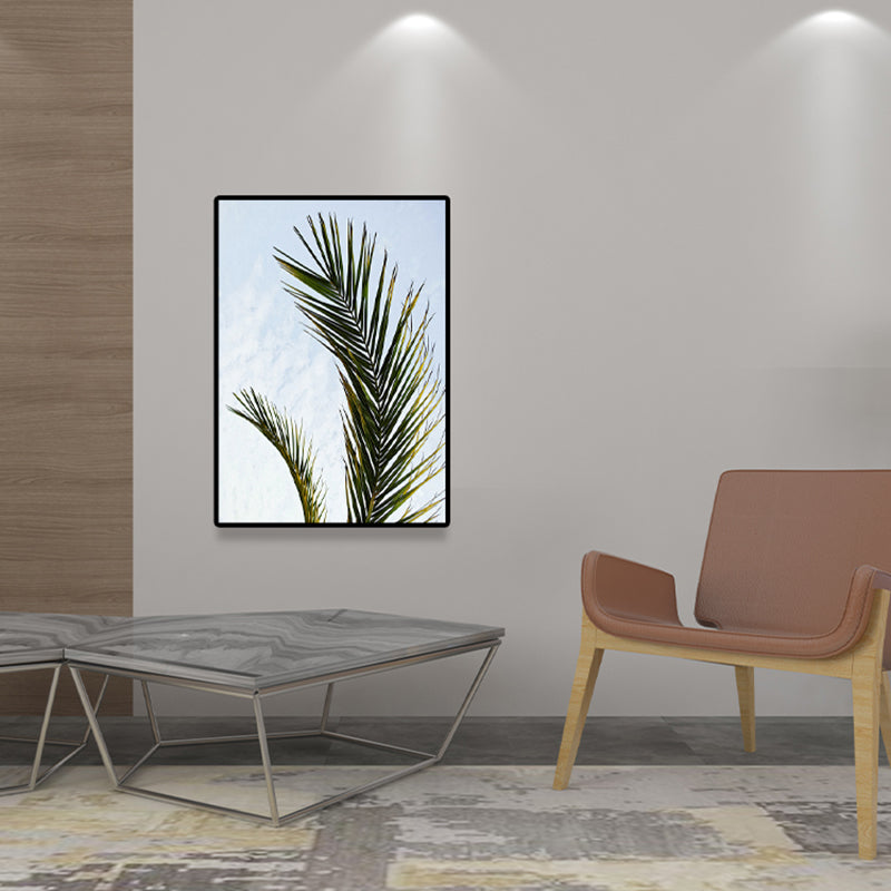 BowLift | Tropics Palm Tree Branch Canvas Green-Blue Textured Wall Decoration for Dining Room