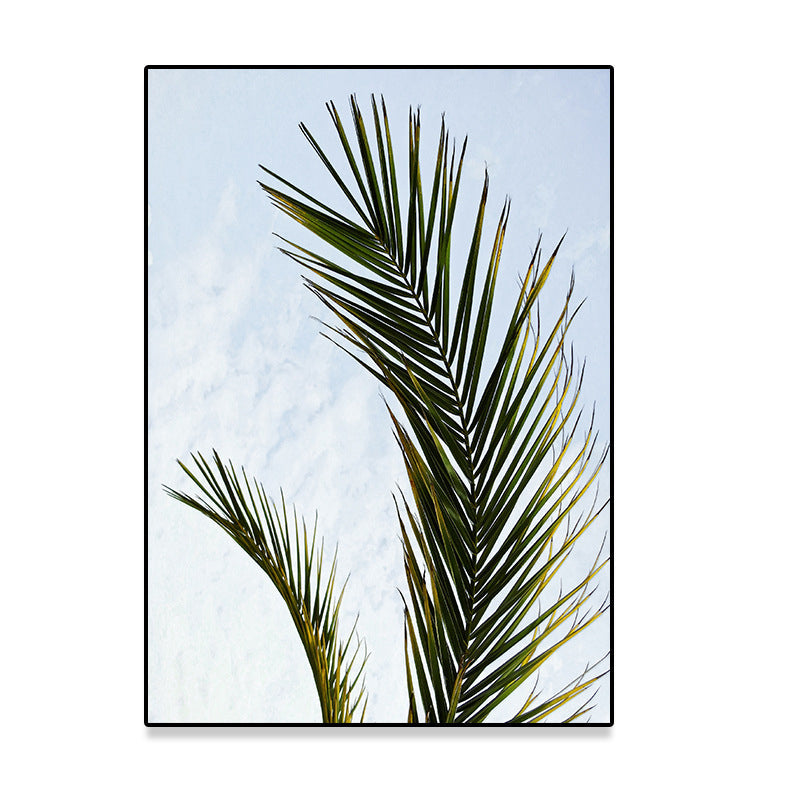 BowLift | Tropics Palm Tree Branch Canvas Green-Blue Textured Wall Decoration for Dining Room
