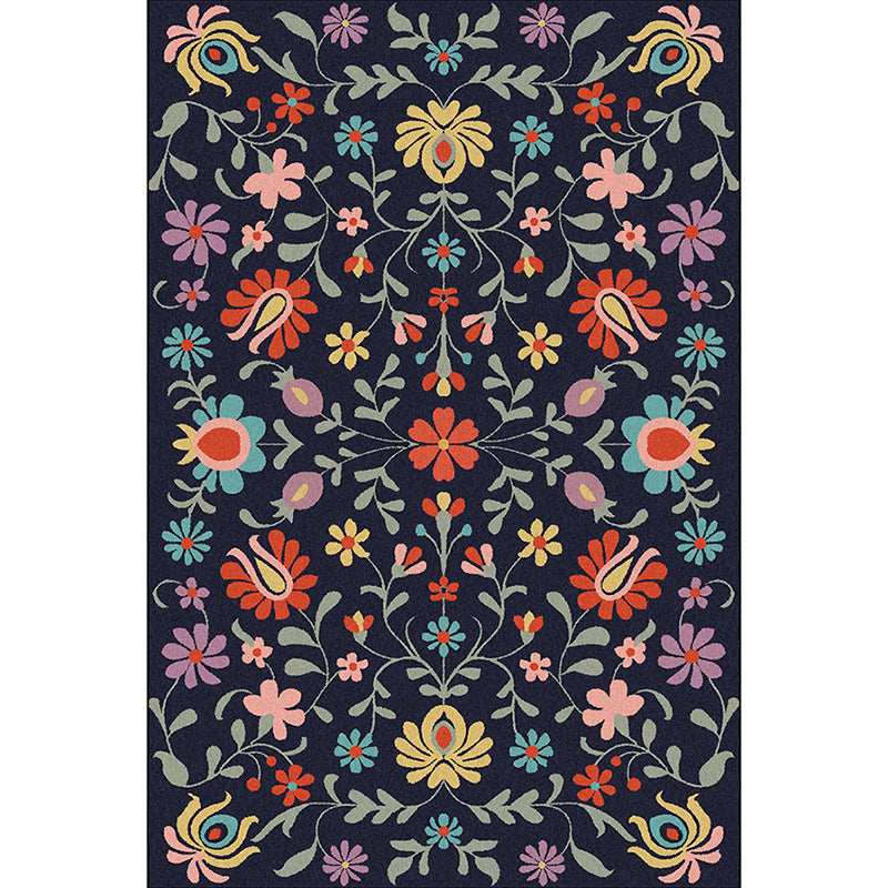 BowLift | Classic floral pattern rug with leaves Marine Polyester rug Machine washable Non-slip rug for the bedroom