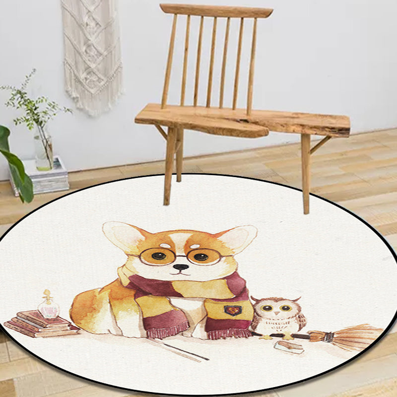 BowLift | White Children's Room Rug Children's Animal Bear Dog Panda Pattern Area Rug Polyester Non-Slip Back Rug