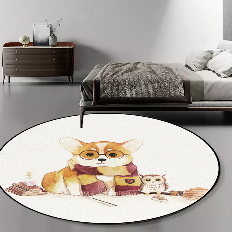 BowLift | White Children's Room Rug Children's Animal Bear Dog Panda Pattern Area Rug Polyester Non-Slip Back Rug