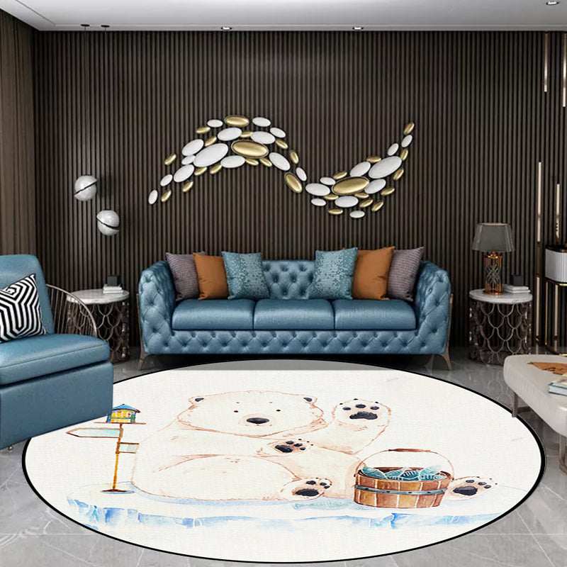 BowLift | White Children's Room Rug Children's Animal Bear Dog Panda Pattern Area Rug Polyester Non-Slip Back Rug