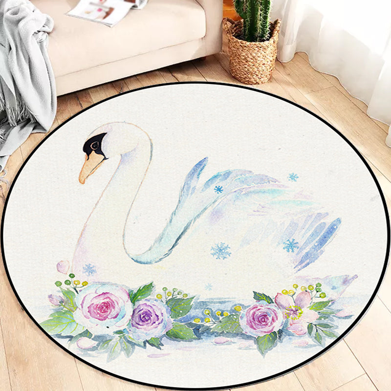 BowLift | Cute Kids Rug in White Animal Owl Rabbit Sloth Pattern Rug Polyester Non-Slip Washable Rug for the Children's Room