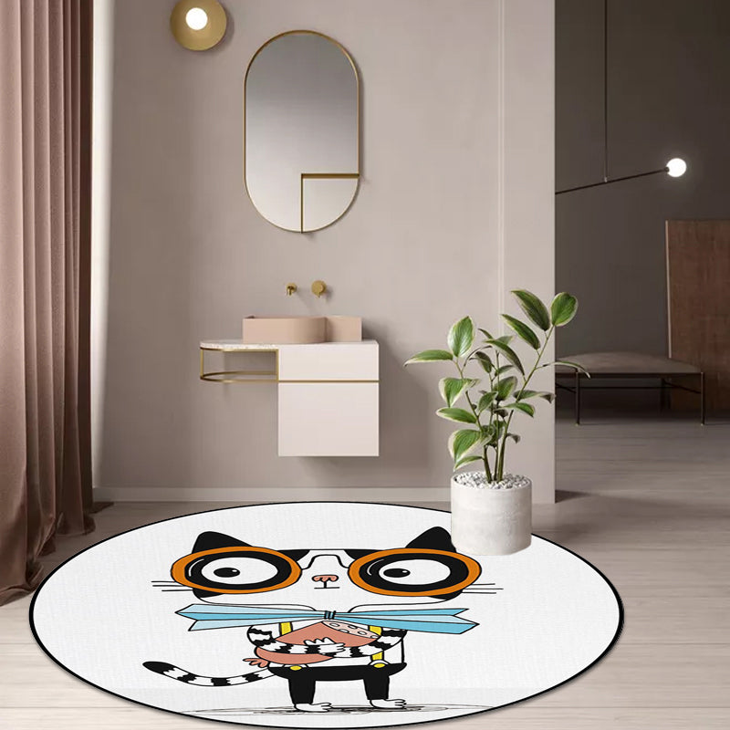 BowLift | White and Blue Children's Room Rug Children Animals Cat Dots Pattern Area Rug Polyester Pet Friendly Carpet