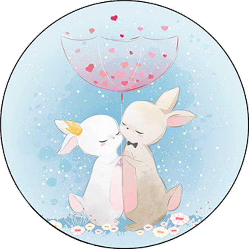 BowLift | Blue and Pink Children's Room Carpet Child Animal Horse Rabbit Pattern Carpet Polyester Non-Slip Back Carpet