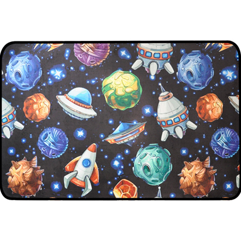 BowLift | Kids Children's Room Carpet in Blue and Black Space Spaceship Planet Print Carpet Polyester Machine Washable Carpet