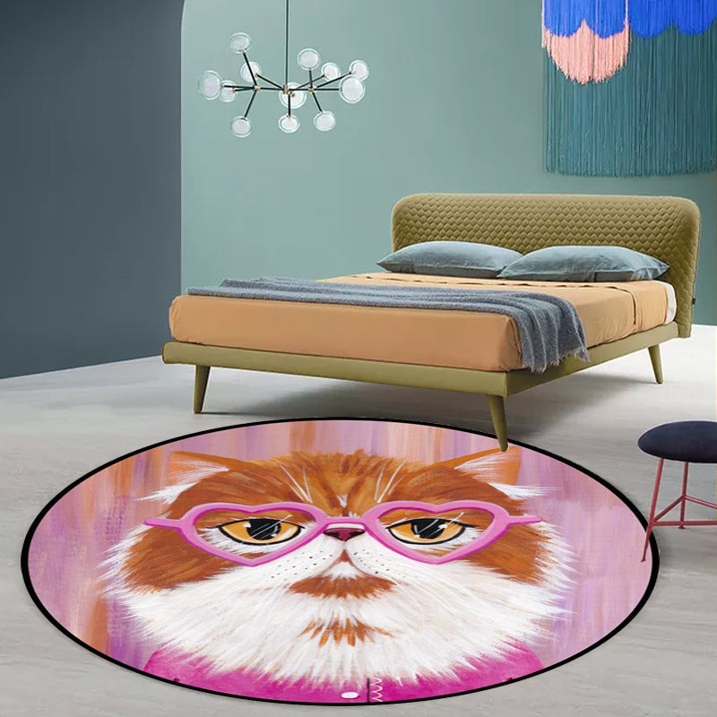 BowLift | Casual Kids Rug in Pink and Blue Animal Cat Pattern Rug Polyester Stain Resistant Non-Slip Rug for the Children's Room
