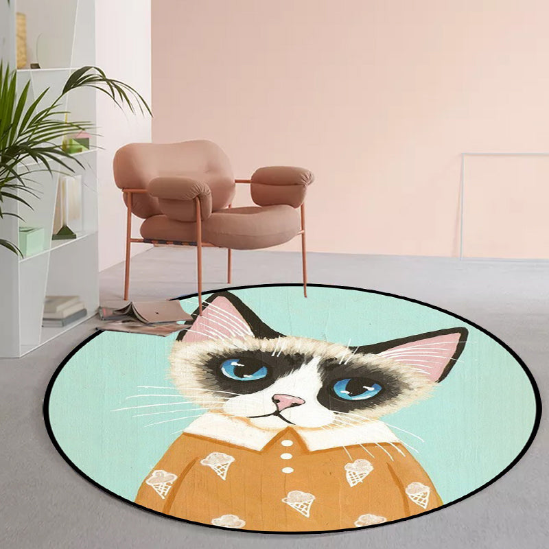 BowLift | Casual Kids Rug in Pink and Blue Animal Cat Pattern Rug Polyester Stain Resistant Non-Slip Rug for the Children's Room