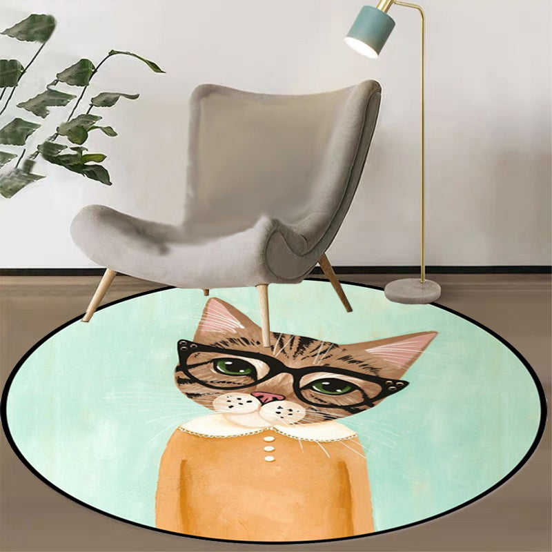 BowLift | Casual Kids Rug in Pink and Blue Animal Cat Pattern Rug Polyester Stain Resistant Non-Slip Rug for the Children's Room