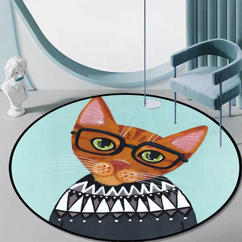 BowLift | Casual Kids Rug in Pink and Blue Animal Cat Pattern Rug Polyester Stain Resistant Non-Slip Rug for the Children's Room