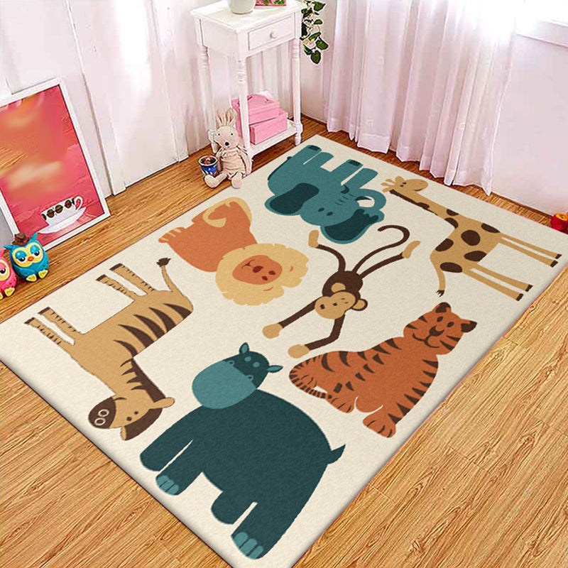 BowLift | Children's room carpet in yellow animal elephant tiger lion print carpet polyester pet-friendly carpet