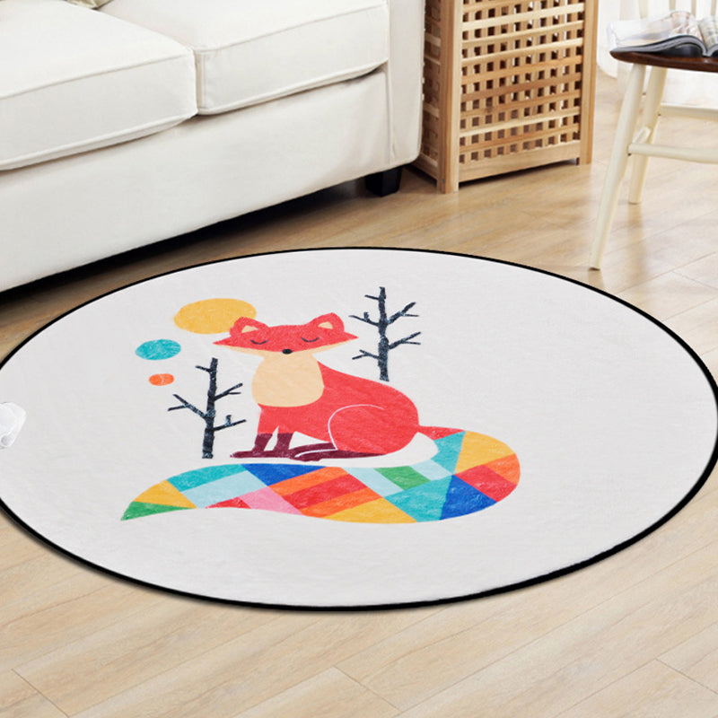 BowLift | Brown and White Children's Room Carpet Kids Animal Fox Fawn Geometric Pattern Area Rug Polyester Stain-Resistant Carpet