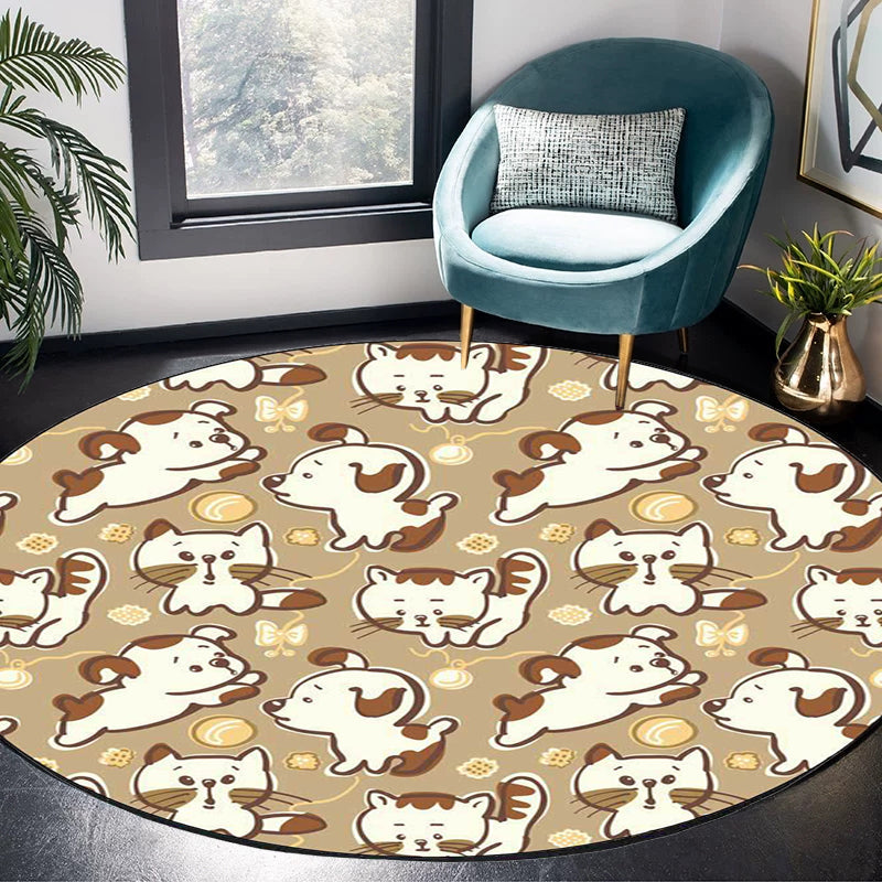 BowLift | Children's room carpet in brown and pink animal dog cat print carpet polyester non-slip back carpet
