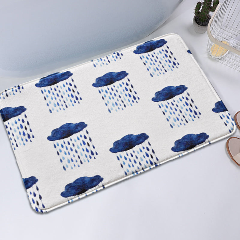 BowLift | Children's Room Carpet in White Fairy Tale Clouds Rain Print Carpet Polyester Non-Slip Back Area Rug