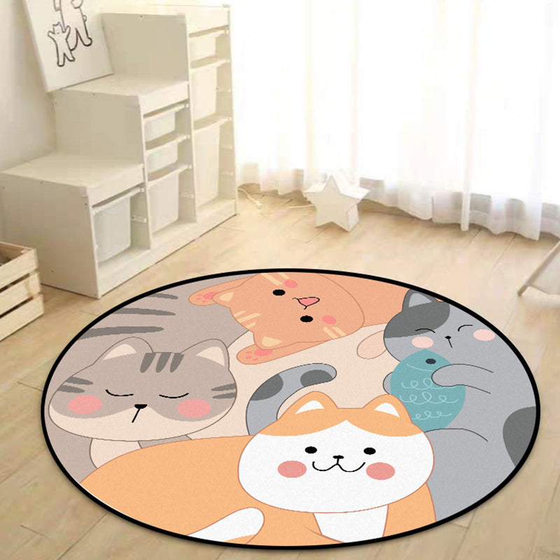 BowLift | Children's bedroom rug in yellow and brown with animal cat fish print rug polyester non-slip back washable rug