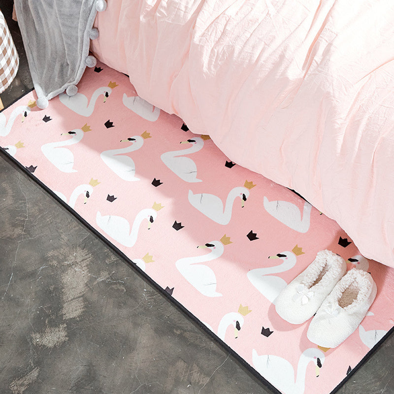 BowLift | Casual Kids Carpet in Pink Animal Swan Crown Pattern Carpet Polyester Non-Slip Rug for Children's Room