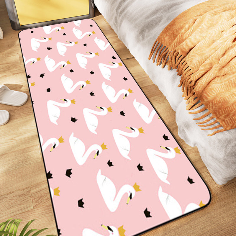 BowLift | Casual Kids Carpet in Pink Animal Swan Crown Pattern Carpet Polyester Non-Slip Rug for Children's Room