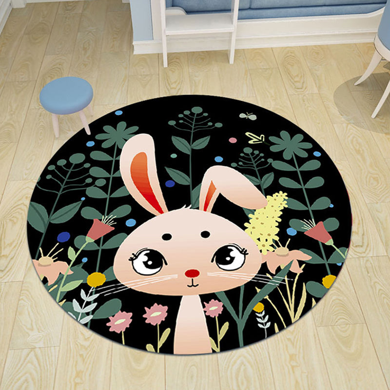 BowLift | Black and Pink Children's Rug Animal Lion Rabbit Flamingo Pattern Carpet Polyester Stain-Resistant Rug