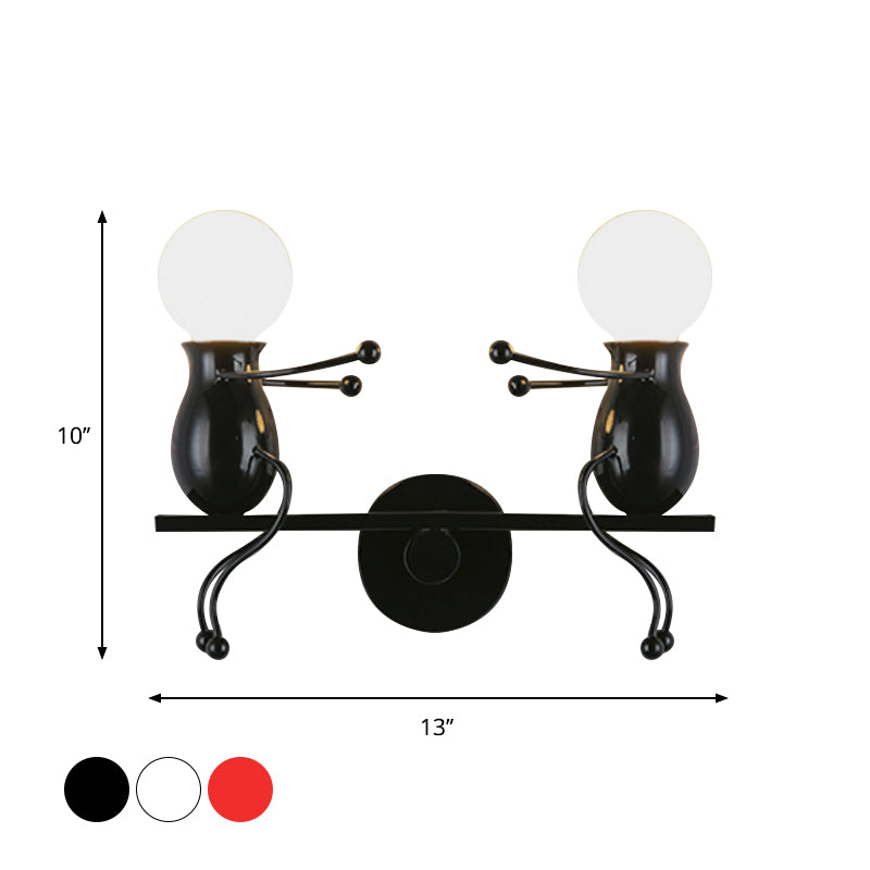 BowLift | Black/White/Red Childish Wall-Mounted Lamp Kids 2 Heads Metal Wall Light with Swing Arm