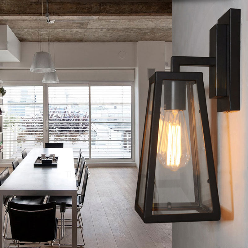BowLift | 1 Bulb Trapezoidal Cage Wall Lamp Industrial Stylish Matt Black Metal Wall Mount Light for Living Room
