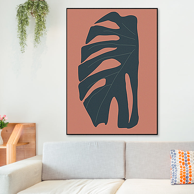 BowLift | Tropical leaf wrapped canvas texture living room wall art in red (Multiple size options)