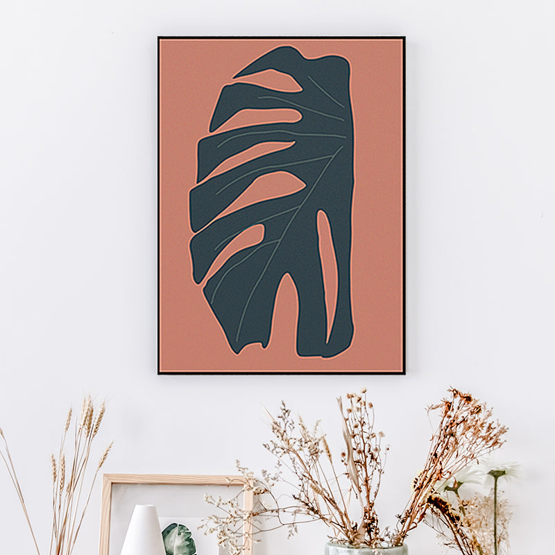 BowLift | Tropical leaf wrapped canvas texture living room wall art in red (Multiple size options)