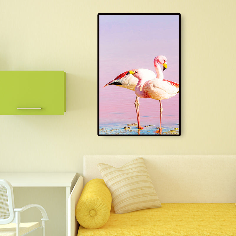 BowLift | Tropix Animal Flamingos Canvas Art Pink-Blue Textured Wall Decoration for the Seating Area