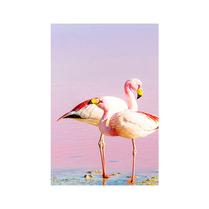 BowLift | Tropix Animal Flamingos Canvas Art Pink-Blue Textured Wall Decoration for the Seating Area