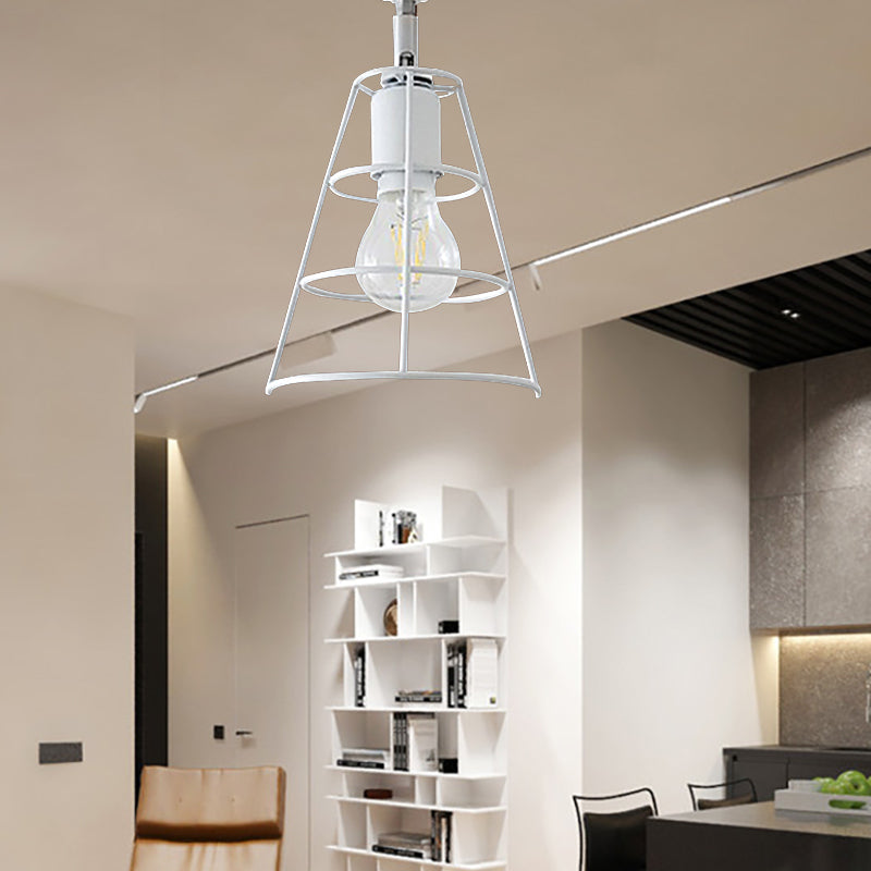 BowLift | Vintage Style Conic Cage Wall Lamp with Curved Arm 1 Light Metal Wall Lamp in Black/White